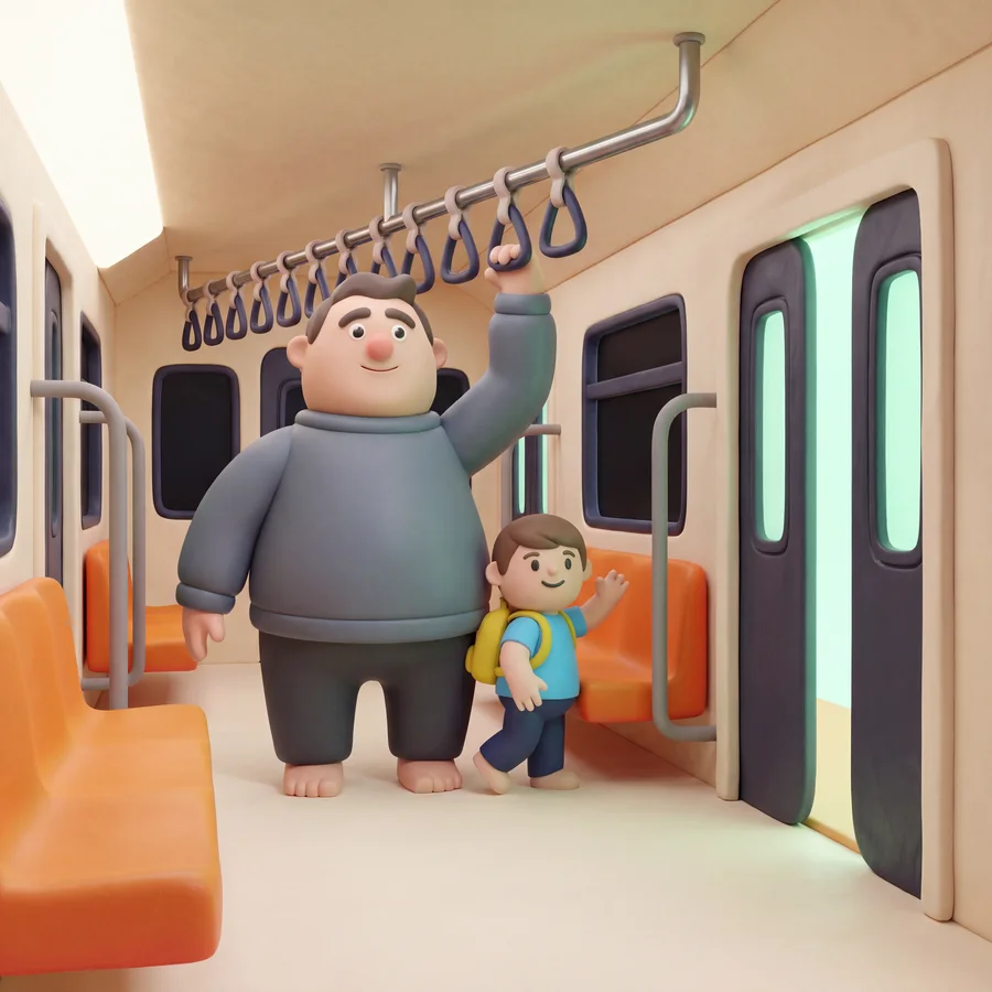 Clay passengers blocking a subway carriage doorway