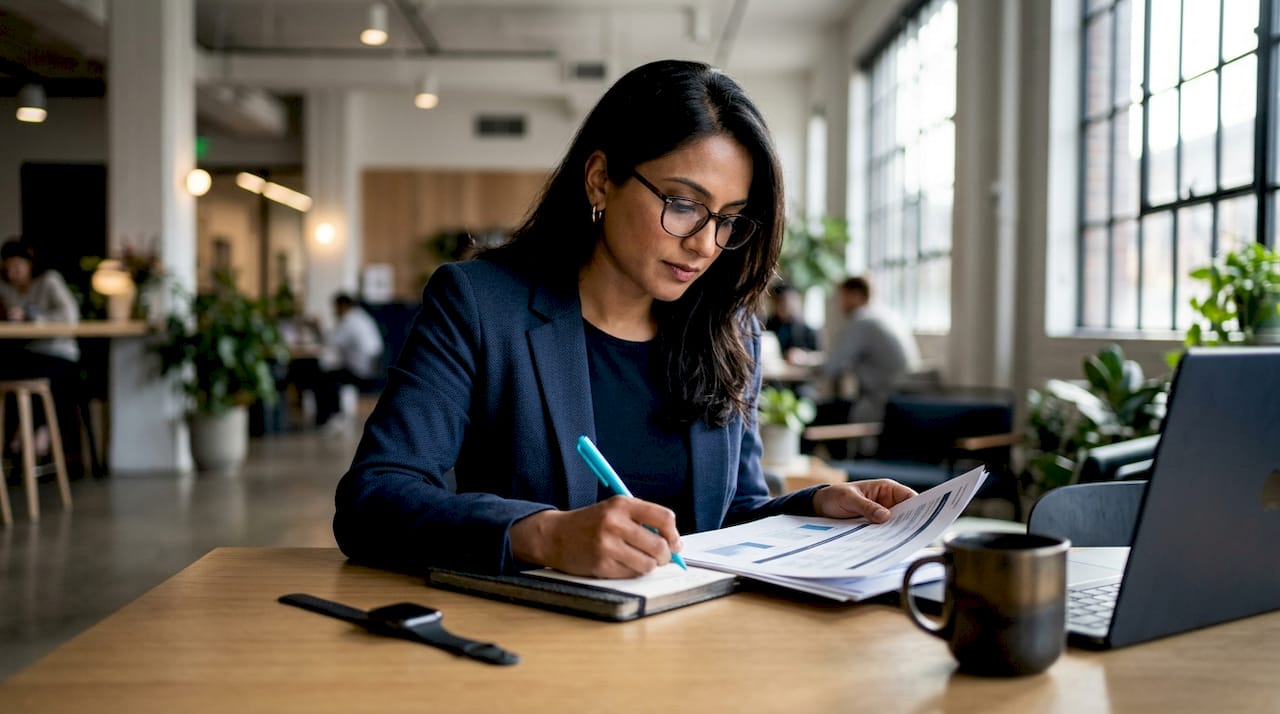 Professional woman analyzing immersive ROI data