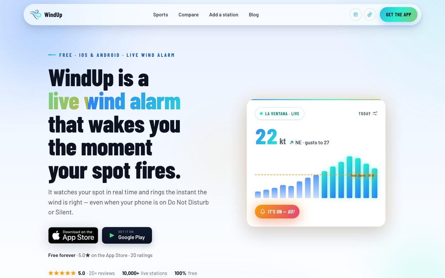 WindUp live wind alarm mobile app for water sports