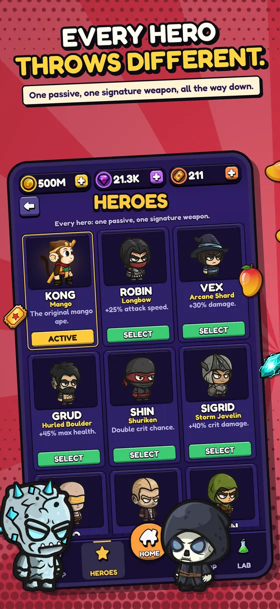 Every hero throws different