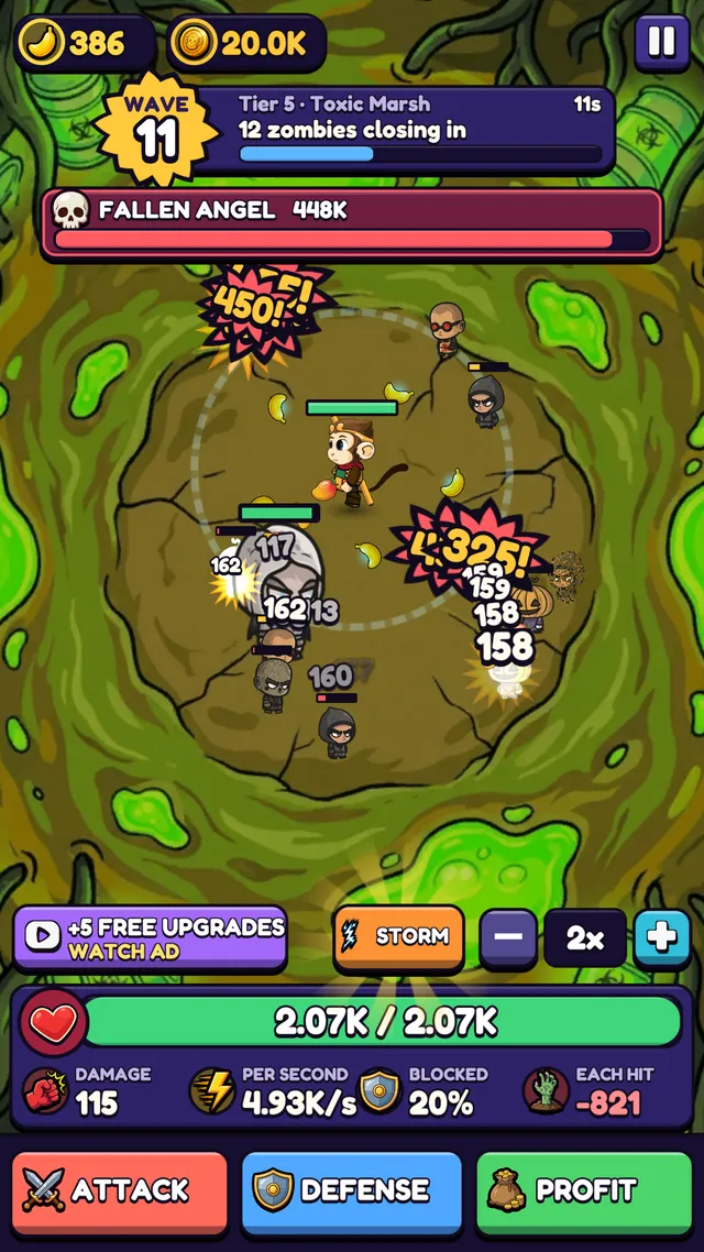 A boss zombie with its own health bar closing in on the monkey